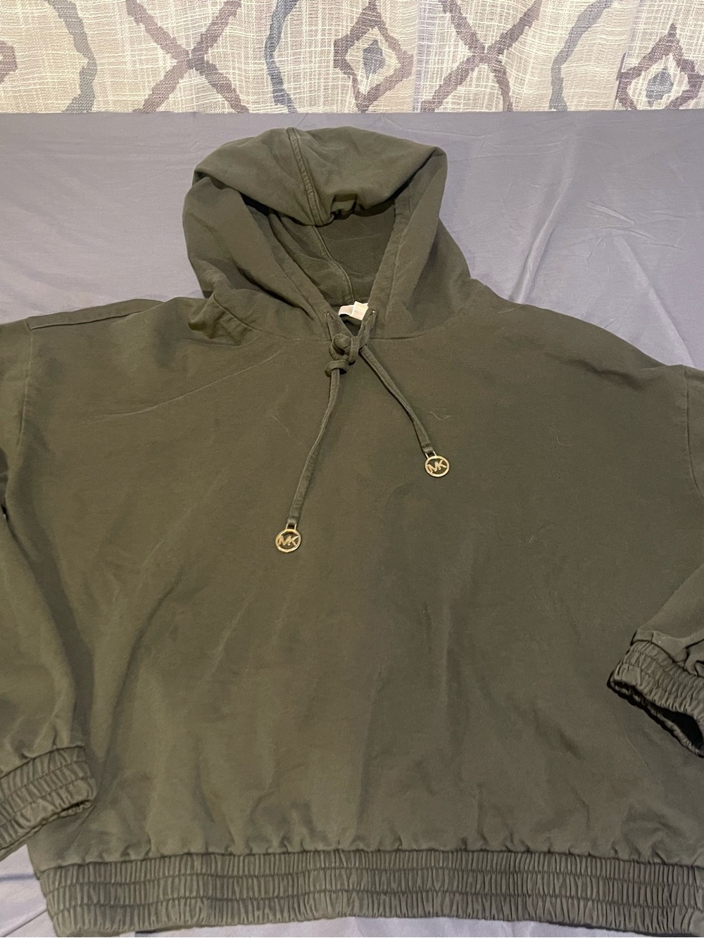 Michael Kors Olive Green Hooded Sweatshirt with Logo Drawcords